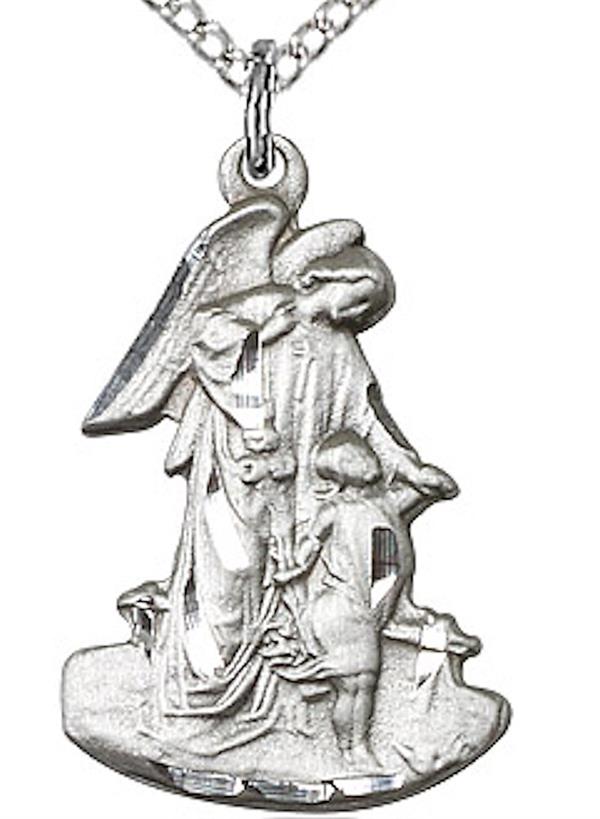 Guardian Angel Profile Medal Necklace in Fine Pewter, 7/8", Your Choice of Chain, # 3823