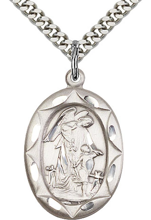 Guardian Angel Medal Necklace in Fine Pewter, 15/16", Your Choice of Chain, # 3835