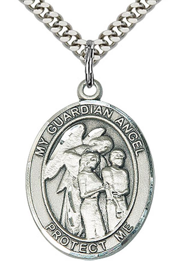 Guardian Angel Medal Necklace in Fine Pewter, 1", Your Choice of Chain, # 3840