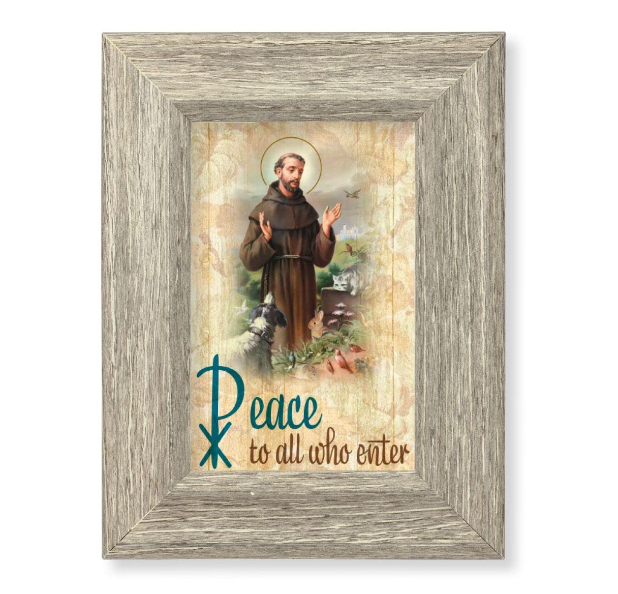 St. Francis Home Blessing Printed on Wood, 6-1/2"x8-1/2 Weathered Gray Frame, Italian # 28028