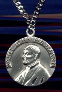 1 in. Large Sterling St. John Neumann Medal,Your Choice of Chain # 3860