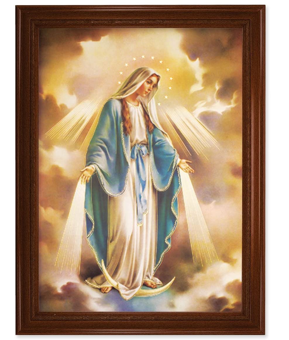 Our Lady of Grace Picture, 24"x31" Walnut Finish Frame with Fluted Detail , Italian Print # 22099