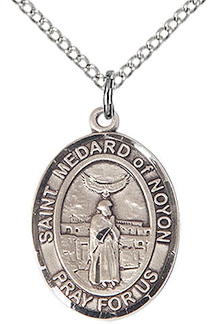 St. Medard of Noyon Medal in Fine Pewter, 3/4" tall, Your Choice of Chain # 17161