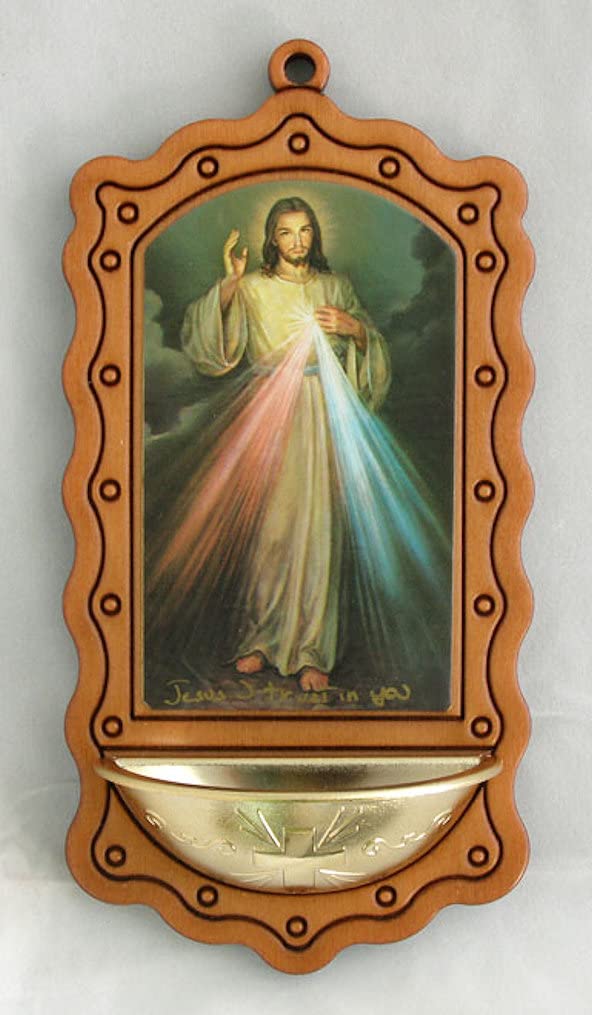 Divine Mercy Font, 3-1/2" x 7", Made in Italy, Gold and Wood Tone, 97531