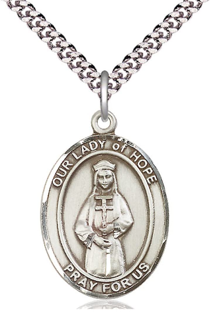 Our Lady of Hope Medal in Fine Pewter, 3/4" tall, Your Choice of Chain, # 5636
