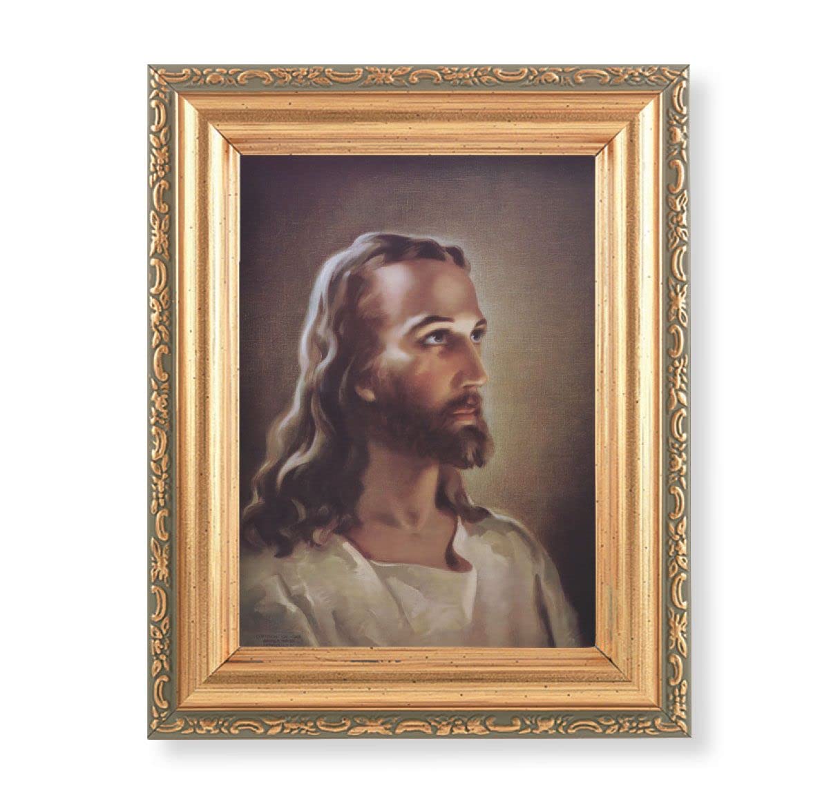 Antique Gold Frame, 5.75"x7.25" overall, Under Glass, Head of Christ, # 12171
