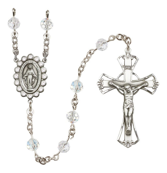 Miraculous Medal Rosary Sterling and Crystal/April Austrian Crystal #4066