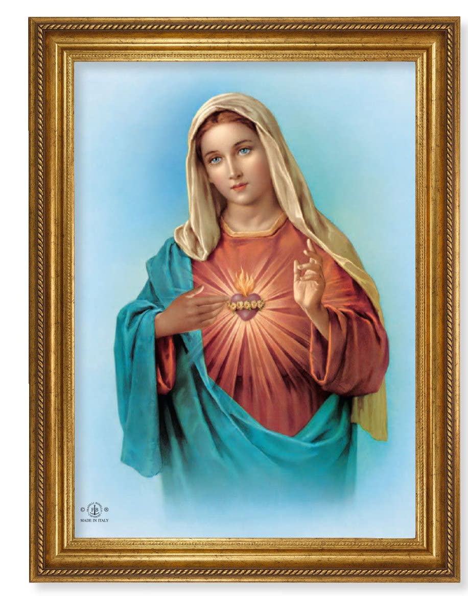 Immaculate Heart Picture, 24"x31" Antique Gold Finish Frame with Rope Detail , Italian Print # 22077