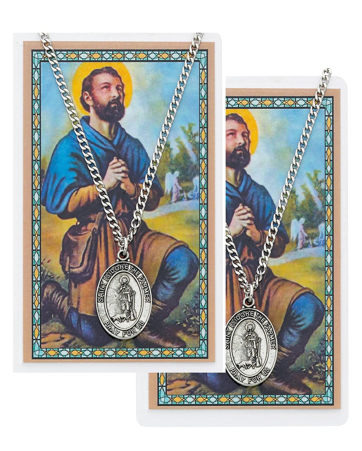 St. Isidore Pewter Medal with Laminated Holy Card, 24" Chain, 2-Count Value Pack. # 21366