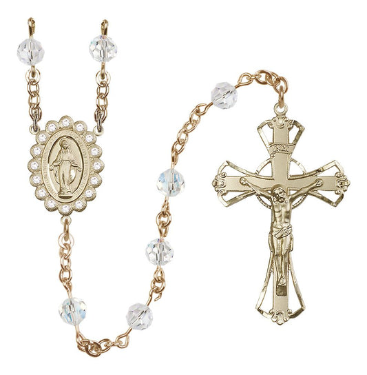 Miraculous Medal Rosary 14kt Gold Filled, Crystal/April Austrian Crystal #4105