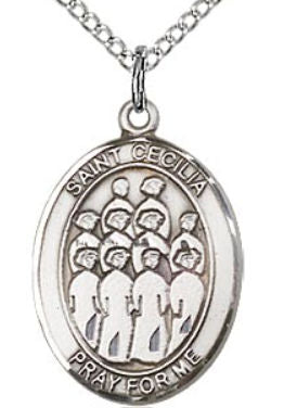 3/4" tall, Sterling Silver, St. Cecilia Choir Medal, Your Choice of Chain, # 41371