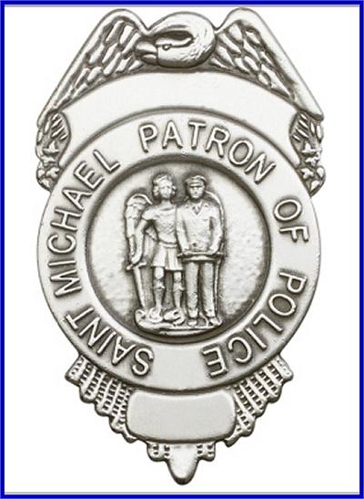 Visor Clip, Silver Oxide Finish, St. Michael / Police, 2-1/2" tall, # 41389
