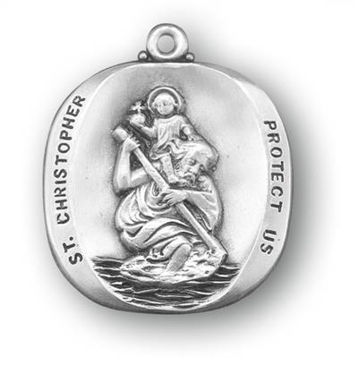 St. Christopher Medal, 1 1/8" Sterling, Your Choice of Chain # 41588.
