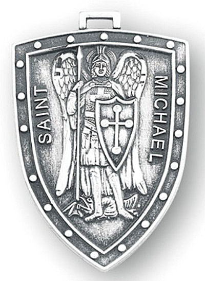 St. Michael Shield Medal, Sterling Silver, 1-3/16", Your Choice of Chain, # 41597
