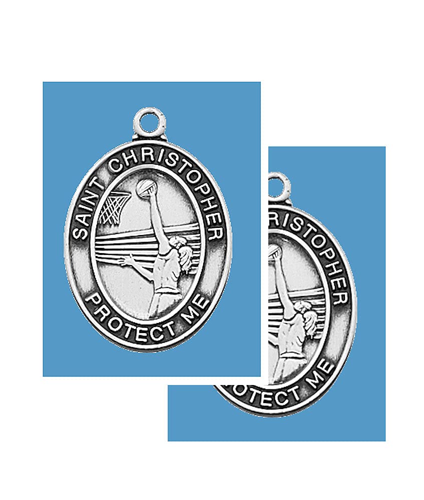 Girls Basketball Pewter Medal with Laminated Holy Card and 18" Chain, 2-Count Value Pack. # 21404