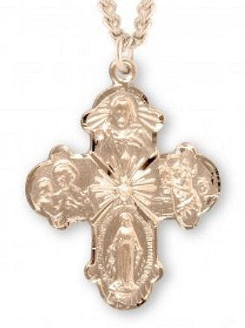 1-1/16" 16kt Gold over Sterling 4-Way Medal, Your Choice of Chain, # 41794|