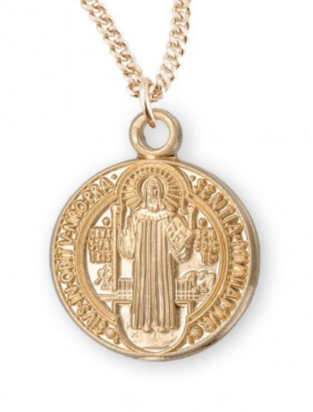 St. Benedict Medal, 16kt Gold over Sterling, 7/16" dia., Your Choice of Chain, # 41797|