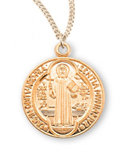 St. Benedict Medal, 16kt Gold over Sterling, 9/16" dia., Your Choice of Chain, # 41798|