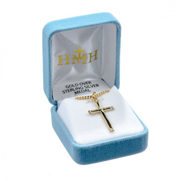 Cross, 1 1/8"  16kt Gold over Sterling Silver, Your Choice of Chain # 41802.