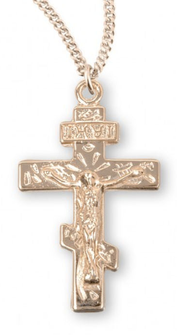 3/4" Orthodox Crucifix, 16Kt Gold over Sterling, Your Choice of Chain # 41805|