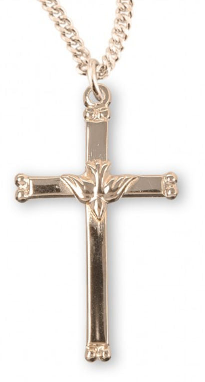 Cross with Holy Spirit, 1 1/8", 16Kt Gold over Sterling, Your Choice of Chain # 41807|
