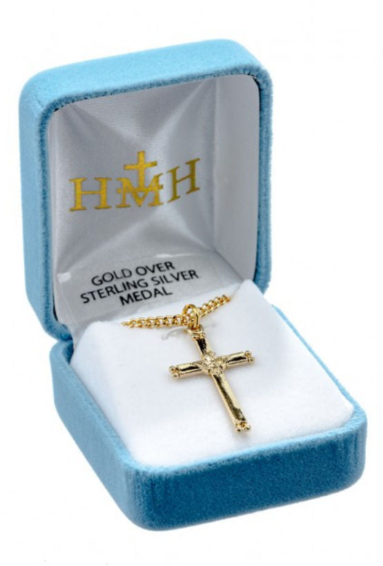 Cross with Holy Spirit, 1 1/8", 16Kt Gold over Sterling, Your Choice of Chain # 41807.