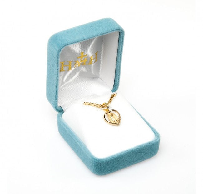 Heart Miraculous Medal, 7/16", 16kt Gold over Sterling, Your Choice of Chain # 41808.