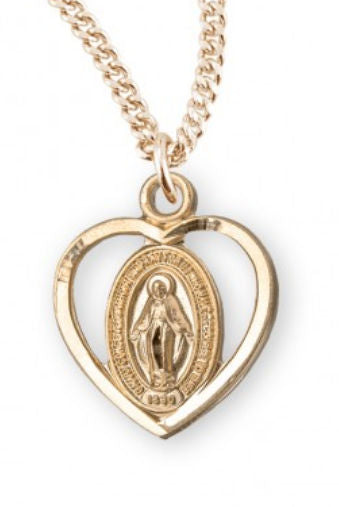 Heart Miraculous Medal, 7/16", 16kt Gold over Sterling, Your Choice of Chain # 41808||