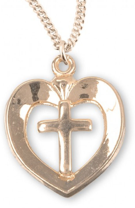 Heart with Cross, 11/16", 16kt Gold over Sterling, Your Choice of Chain # 41809|||Heart with Cross, 11/16", 16kt Gold over Sterling, Your Choice of Chain # 41809.
