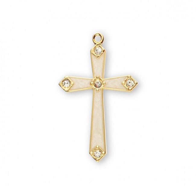 1 1/8" 16kt Gold over Sterling Silver Cross, Enameled w/ Crystals, Your choice of Chain # 41814