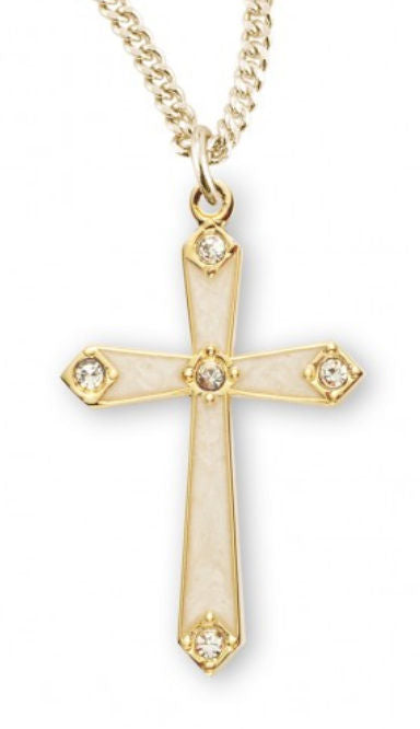 1 1/8" 16kt Gold over Sterling Silver Cross, Enameled w/ Crystals, Your choice of Chain # 41814||
