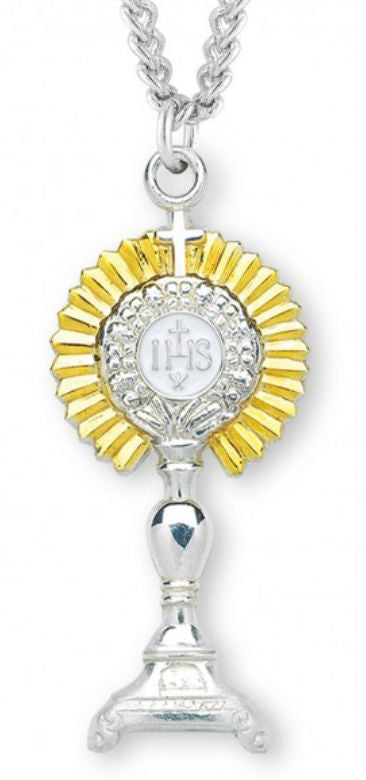 Monstrance Pendant, 1-1/2", 16Kt Gold over Sterling, 2-Tone, Your Choice of Chain # 41815|