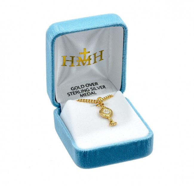 Monstrance Pendant, 1" 16Kt Gold over Sterling, Your Choice of Chain # 41816.