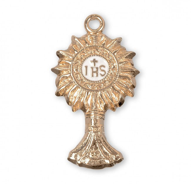 Monstrance Pendant, 1" 16Kt Gold over Sterling, Your Choice of Chain # 41816.