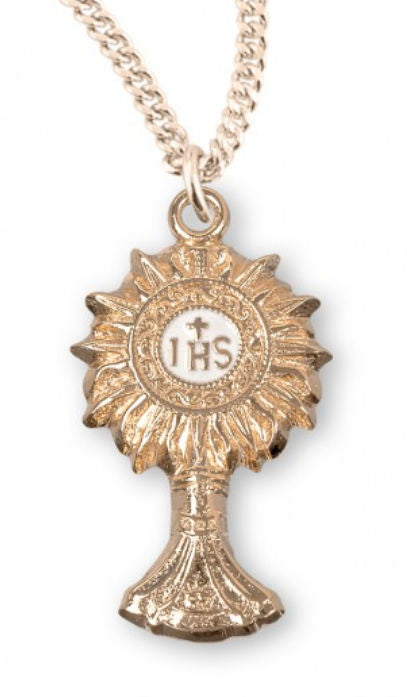 Monstrance Pendant, 1" 16Kt Gold over Sterling, Your Choice of Chain # 41816||