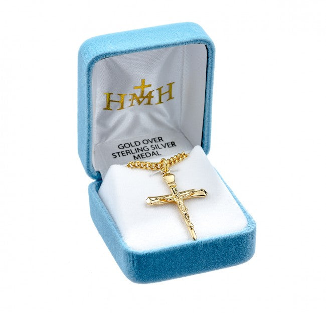 Nail Crucifix,1 1/4" 16Kt Gold over Sterling, Your Choice of Chain # 41817.