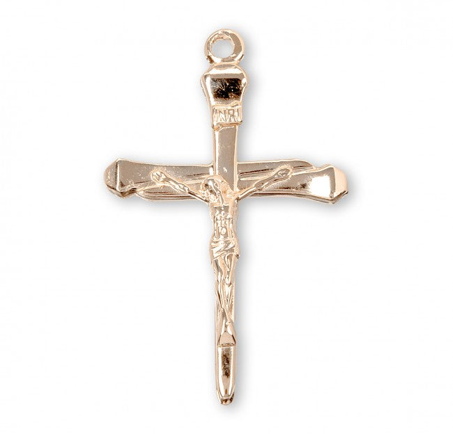 Nail Crucifix,1 1/4" 16Kt Gold over Sterling, Your Choice of Chain # 41817.
