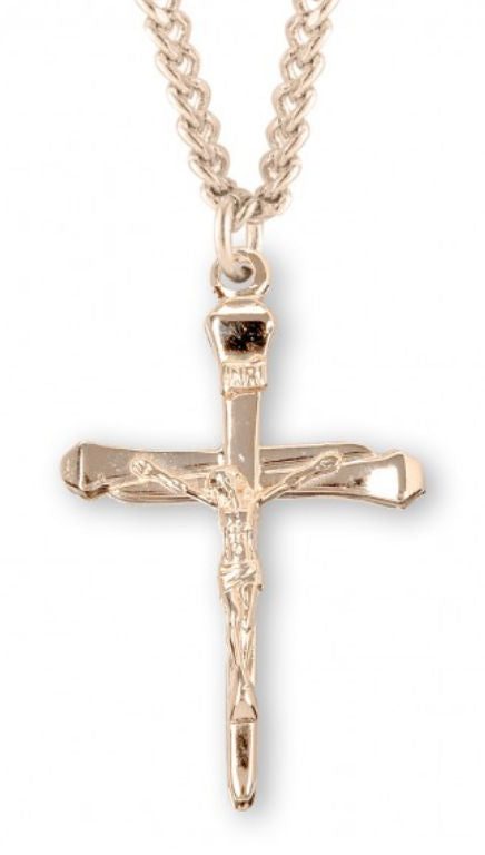 Nail Crucifix,1 1/4" 16Kt Gold over Sterling, Your Choice of Chain # 41817||