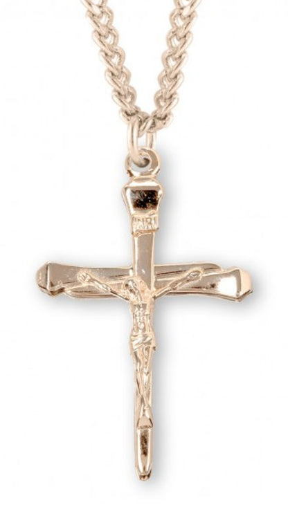 Nail Crucifix,1 1/4" 16Kt Gold over Sterling, 24" Gold Plated Curb Chain, # 41817||