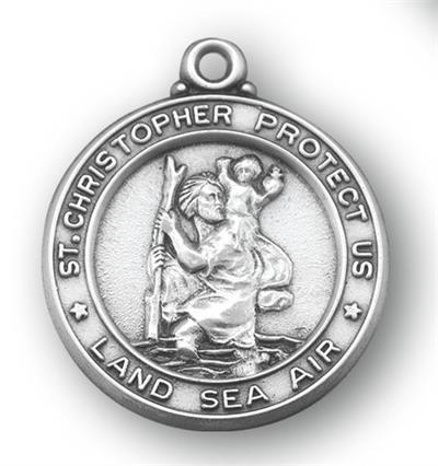 St. Christopher Medal, 1 1/16" Sterling Silver, Your Choice of Chain # 41840.