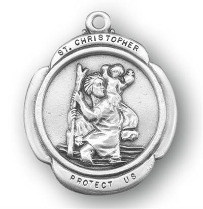 St. Christopher Medal, 1-1/16" Sterling Silver, Your Choice of Chain # 41841.
