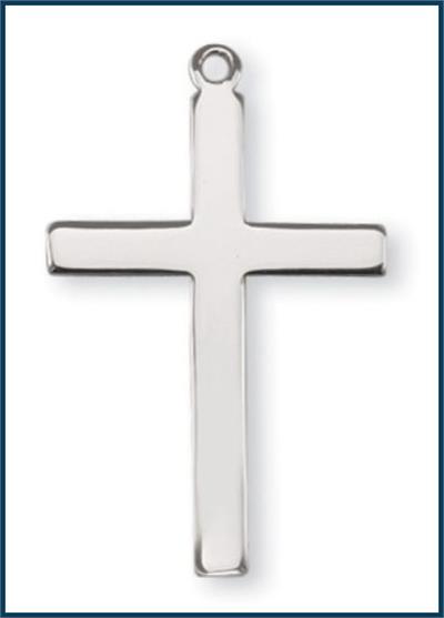 1-5/16" Polished Cross, Sterling Silver, with Your Choice of Chain, #41881