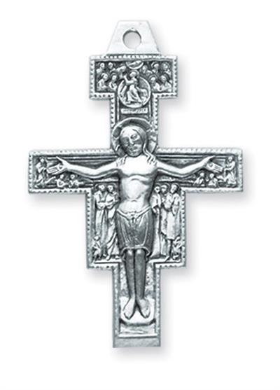 Sterling Silver San Damiano Crucifix, 1.5", Your Choice of Chain, # 41908