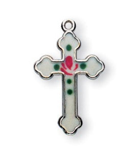11/16" Sterling Silver & White Enamel Cross, Your choice of Chain # 41955