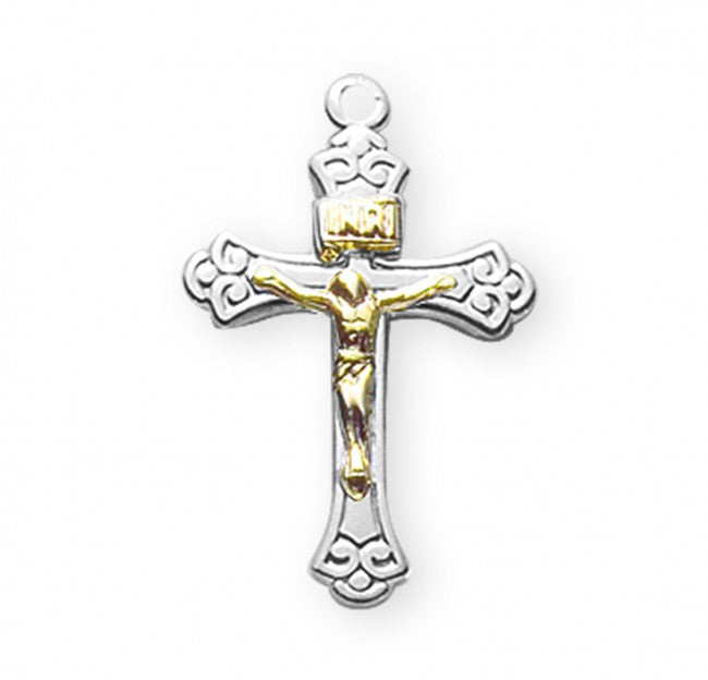 11/16" Sterling Silver & Gold Plate Crucifix, Your choice of Chain # 41970