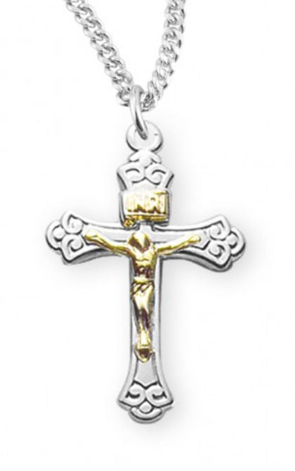 11/16" Sterling Silver & Gold Plate Crucifix, Your choice of Chain # 41970||