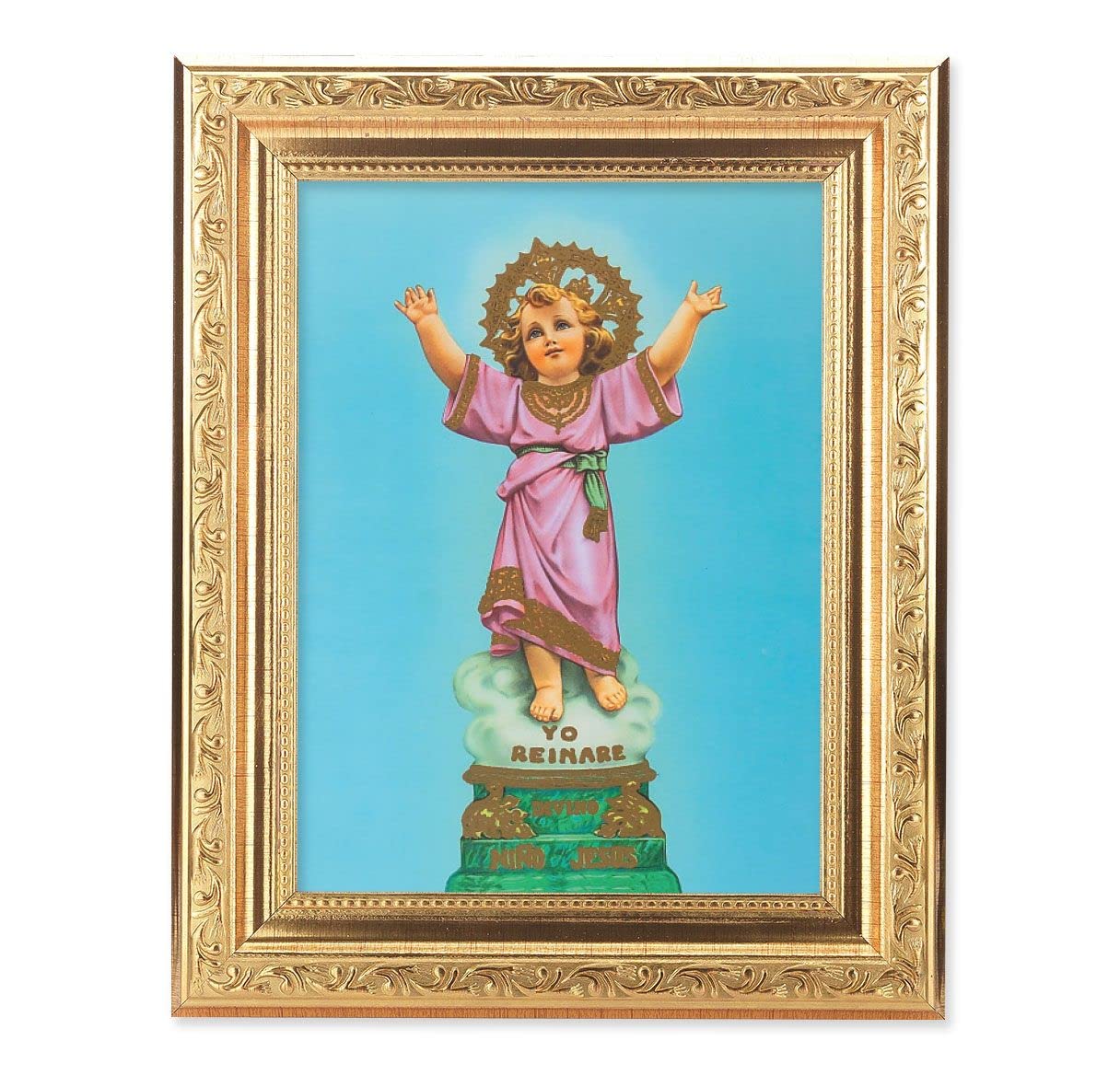 Divino Nino Picture, 8-1/4"x10-1/4 Gold-Leaf Finish Acanthus Leaf Detail Under Glass # 27672