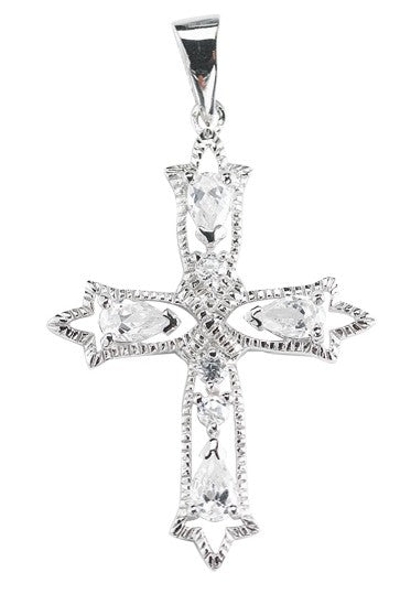 Sterling Silver Cross with Cubic Zircon, 1-1/4", Your Choice of Chain, # 42207
