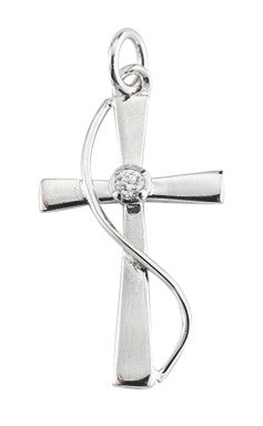 Sterling Silver Cross with Cubic Zirconia, 7/8", Your Choice of Chain, # 42208