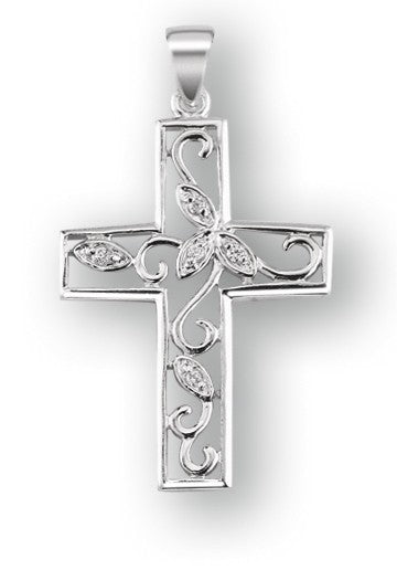 1" Polished Sterling Silver Cross, Chain of Your Choice # 42209